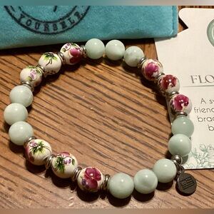T Jazelle Bracelet FLORAL MOMENTS Green Angelite & Purple Flowers NEW in Pouch